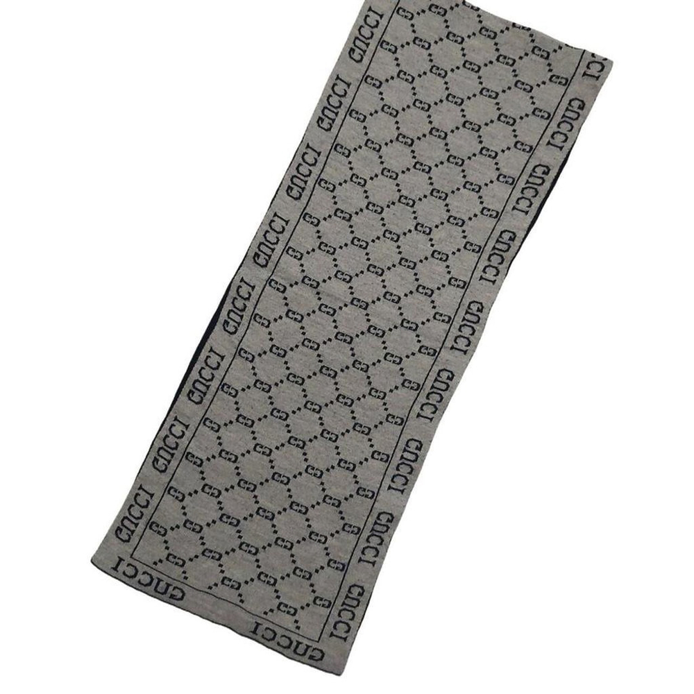 Gucci Vintage Black & Gray Reversible Monogram GG Logo Print Scarf - Picture 5 of 8